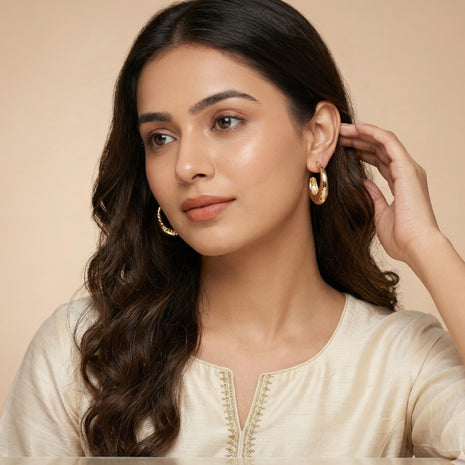 Gold Plated Brass Crescent Hoop Earrings