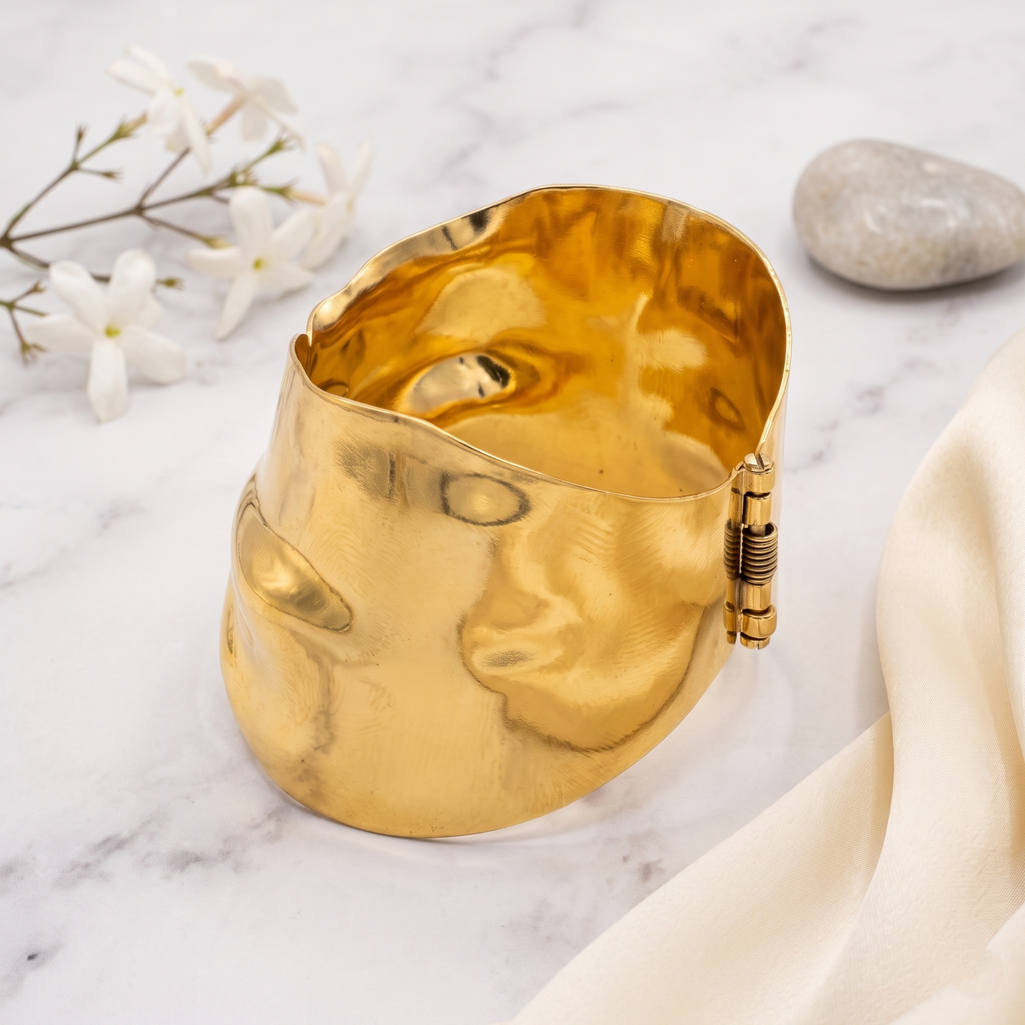 Gold Toned Brass Hammered Cuff Bangle