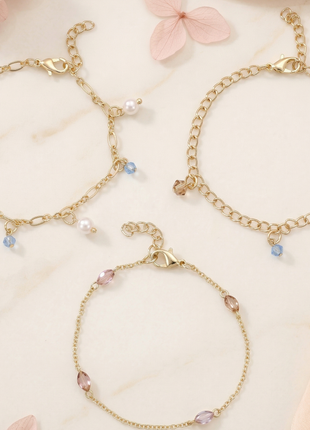 Gold Toned Brass Charm Bracelet Set Of 3