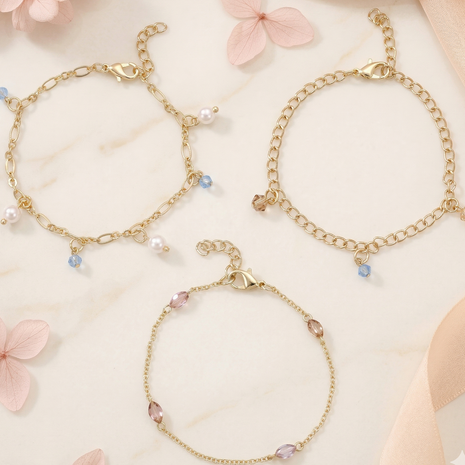 Gold Toned Brass Charm Bracelet Set Of 3