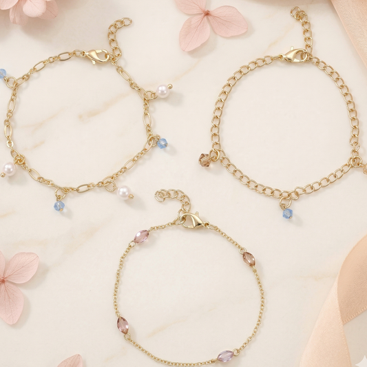 Gold Charm Bracelet Set Of 3