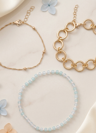 Gold Toned Brass Multistrand Bracelet Set Of 3