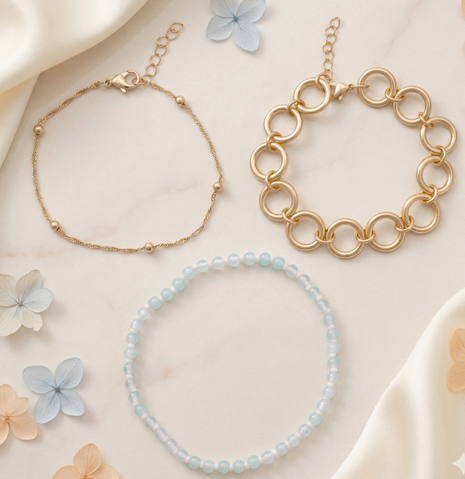Gold Toned Brass Multistrand Bracelet Set Of 3