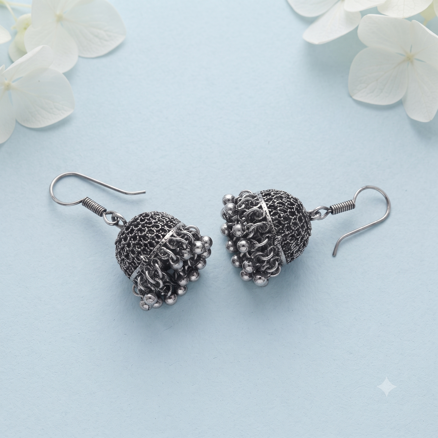 Mini Oxidized Silver Jhumka Earrings