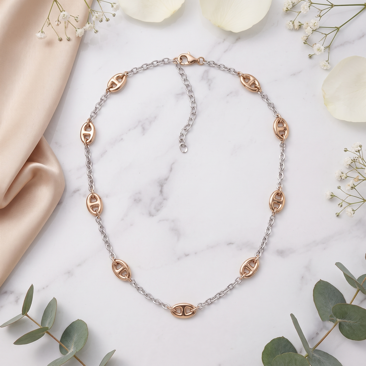 Dual Tone Brass Oval Link Chain Necklace