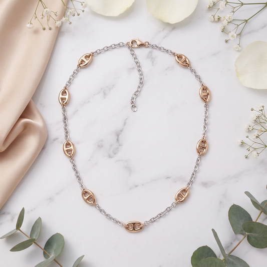 Dual Tone Brass Oval Link Chain Necklace