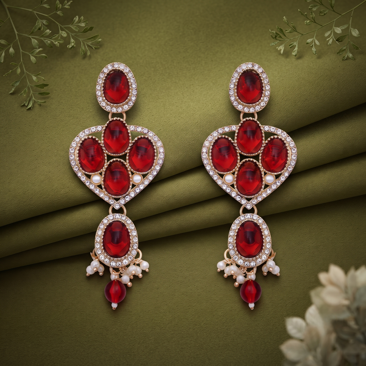 Red Stone Heart Earrings
