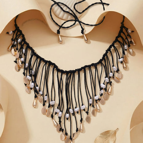 Gold-Plated Brass Handcrafted Beaded Fringe Tassel Necklace