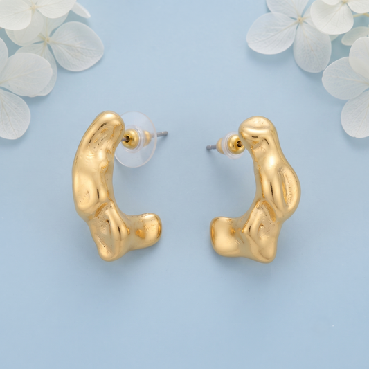 Gold Plated Brass Melted Organic Hoop Earrings