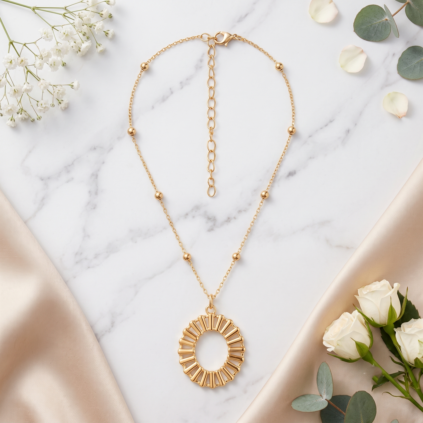 Gold Plated Brass Oval Medallion Station Chain Necklace
