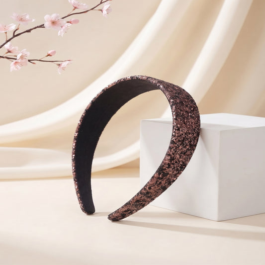 Luxury Rose Gold Glitter Padded Headband for Women Sparkly Wide Hair Accessory