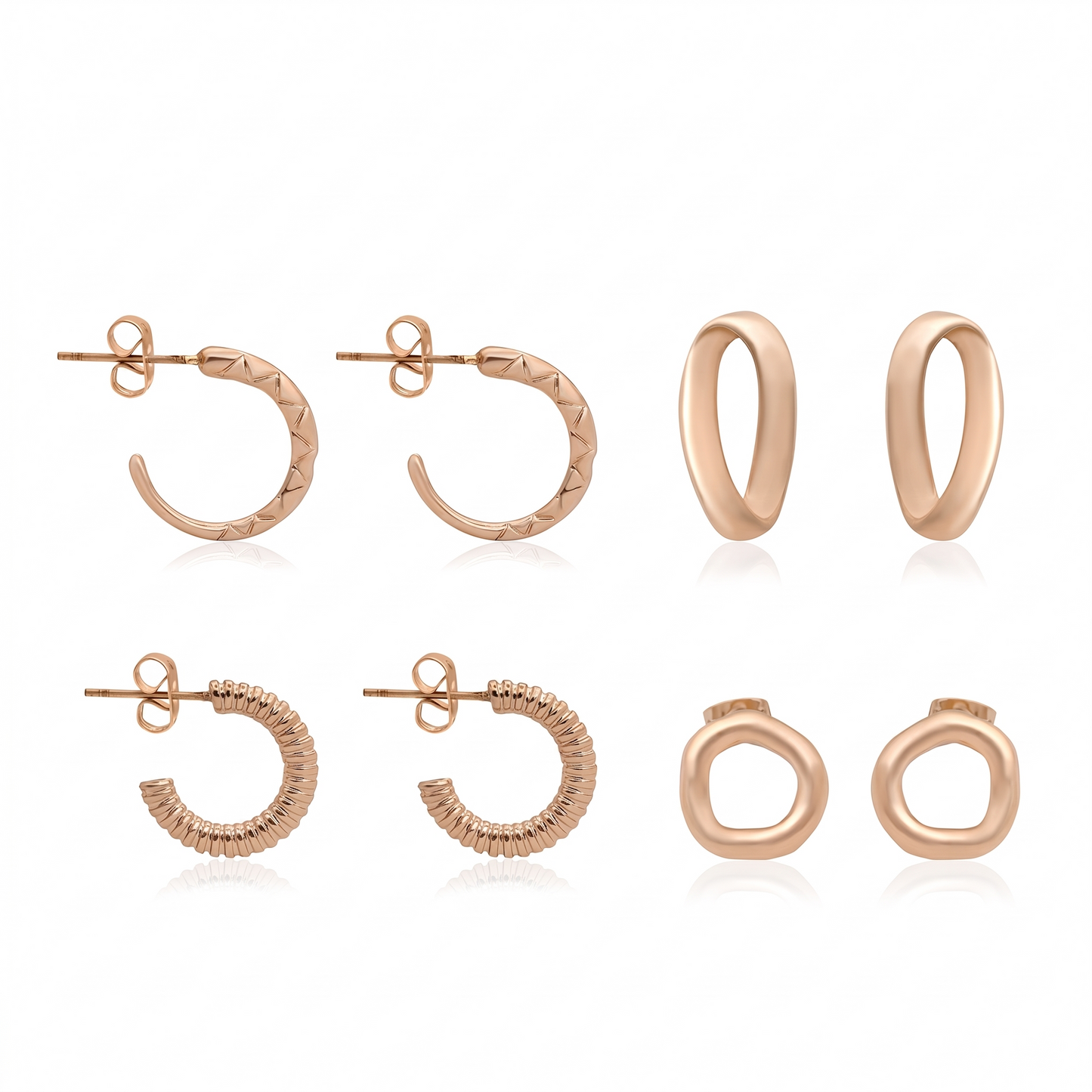 Gold-Tone Textured Hoop Earring Stack Set