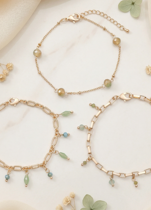 Gold Toned Brass Link Bracelet Set Of 3
