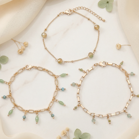 Gold Toned Brass Link Bracelet Set Of 3