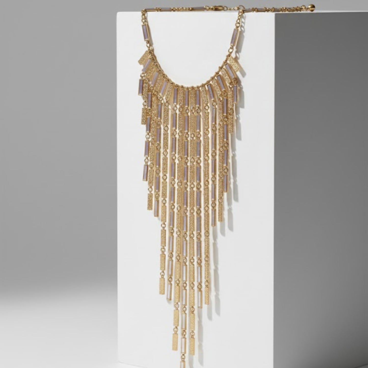 Gold-Tone Textured Bar Fringe Necklace