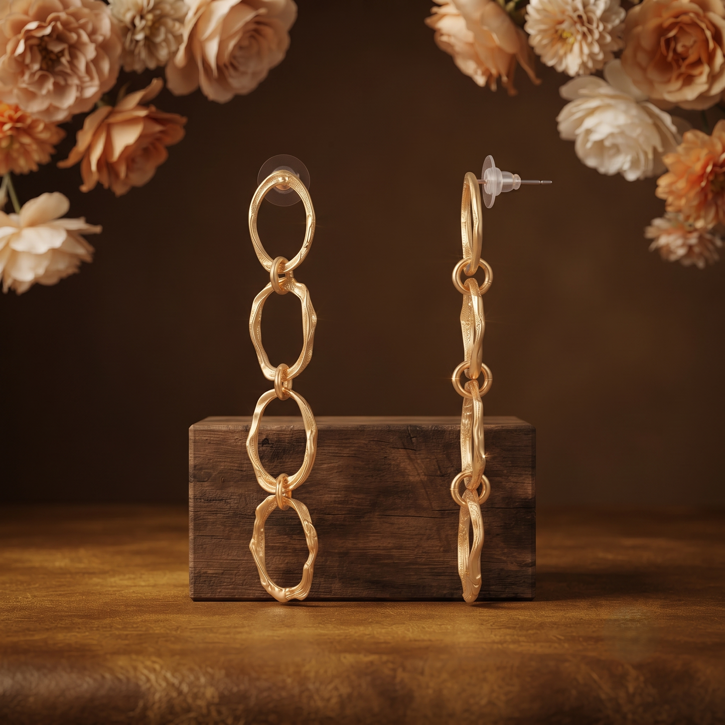 Gold Plated Brass Oval Loop Drop Earrings