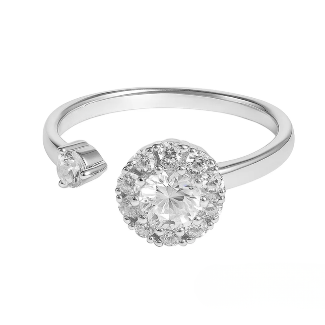 Open Halo White CZ Ring in High-Polish Silver