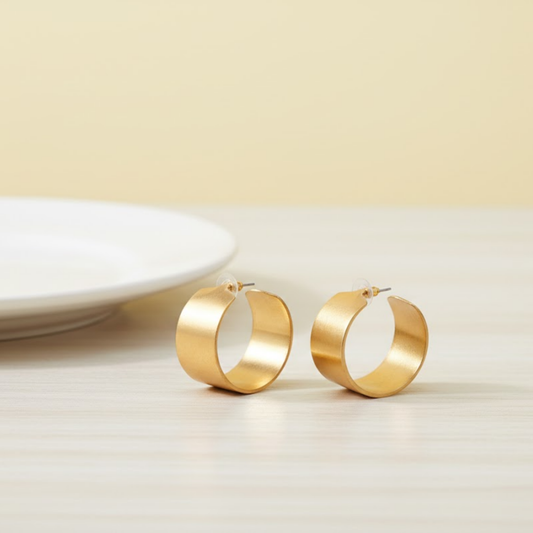 Hammered Gold Tone Wide Hoop Earrings