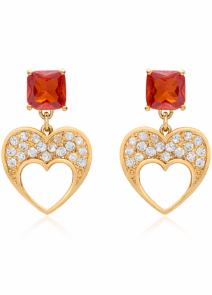 Square Garnet CZ Heart Drop Earrings By 2wist Designs