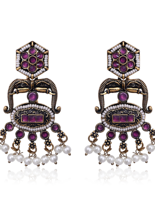 Maroon White Stone Ethnic Earrings By 2wist Designs