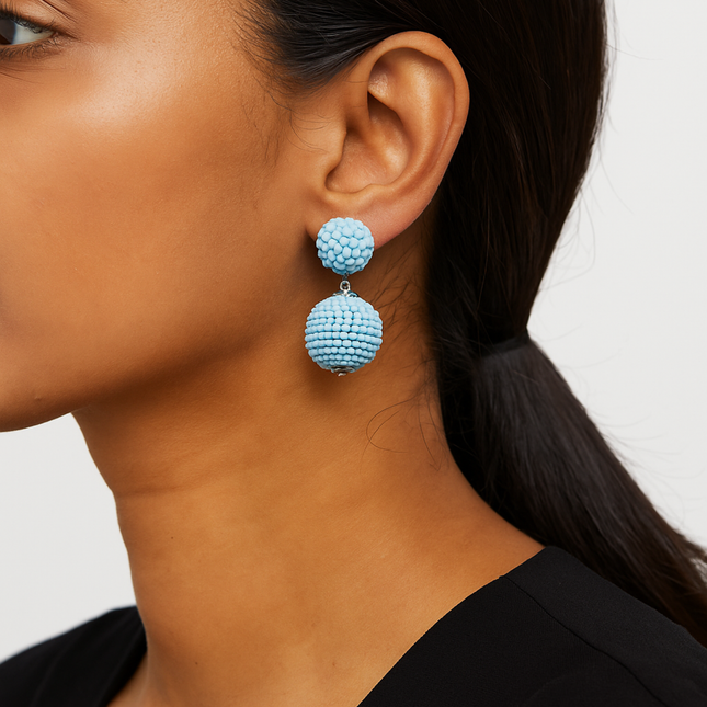 Light Blue Beaded Drop Earrings