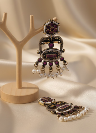 Maroon White Stone Ethnic Earrings By 2wist Designs