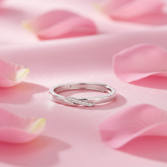 Twisted CZ Band Ring in Silver Finish