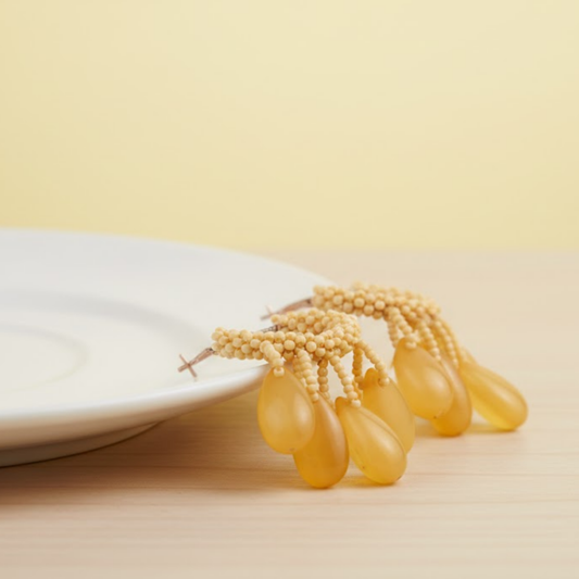Seed Bead Hoop Earrings Yellow Charm