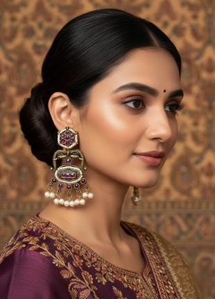 Maroon White Stone Ethnic Earrings By 2wist Designs