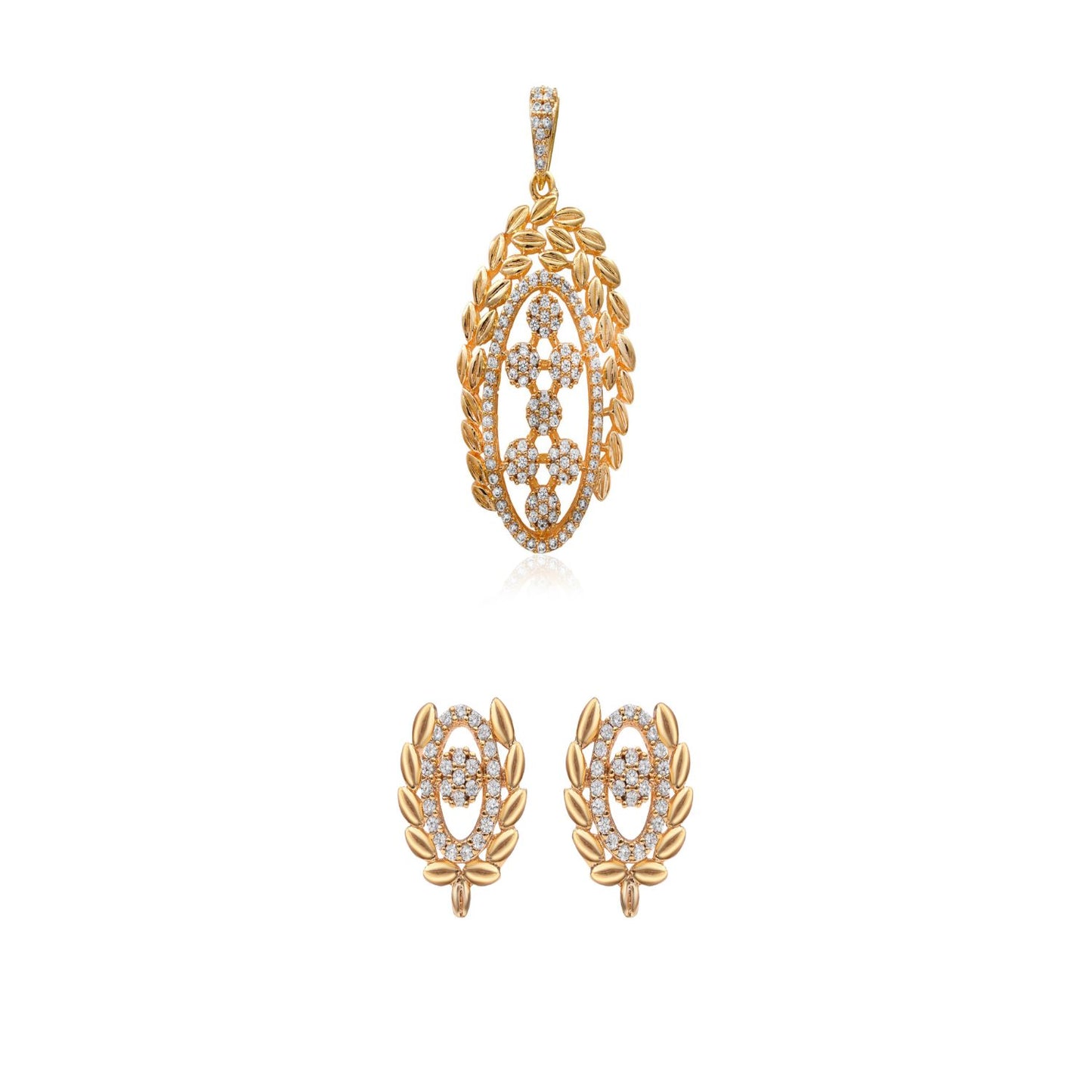 Oval Leaf White Color Pendant Set