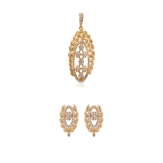 Oval Leaf White Color Pendant Set