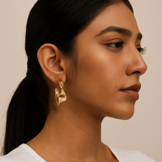 Hammered Gold Sculptural Hoop Earrings