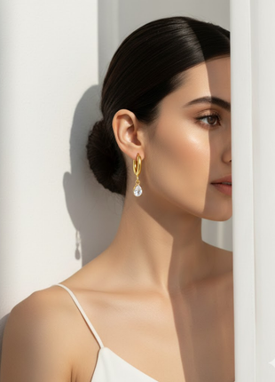 Pear Cut CZ Drop Huggie Earrings By 2wist Designs