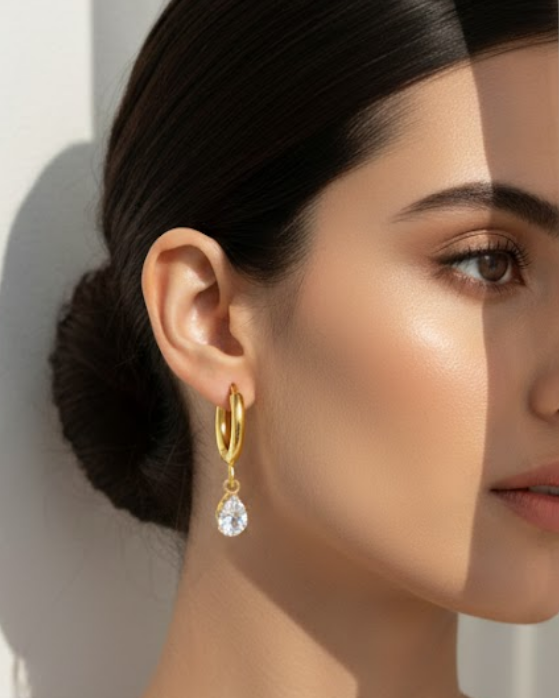 Pear Cut CZ Drop Huggie Earrings
