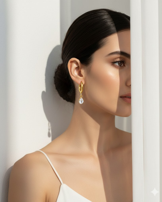 Pear Cut CZ Drop Huggie Earrings
