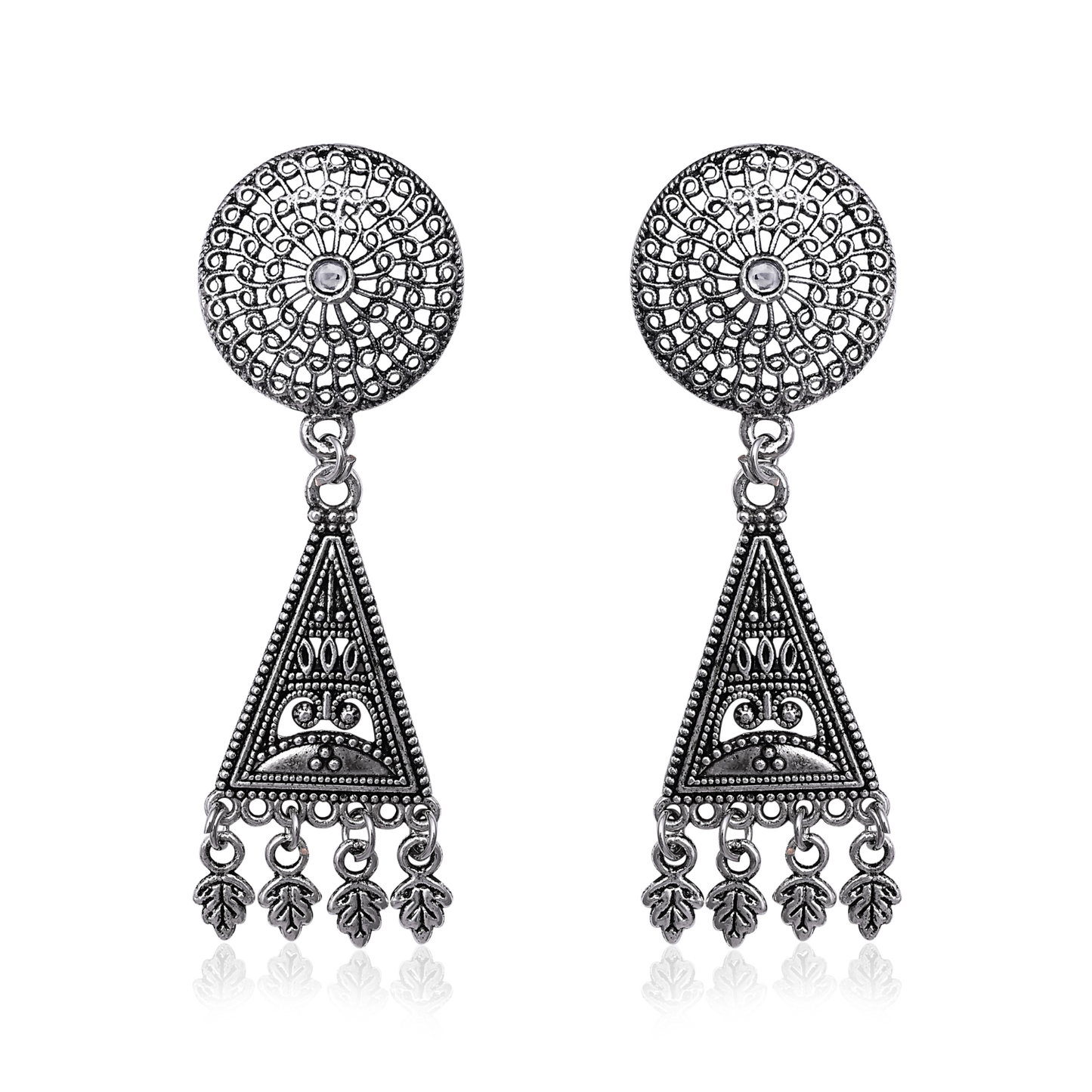Triangular Filigree Oxidized Earrings