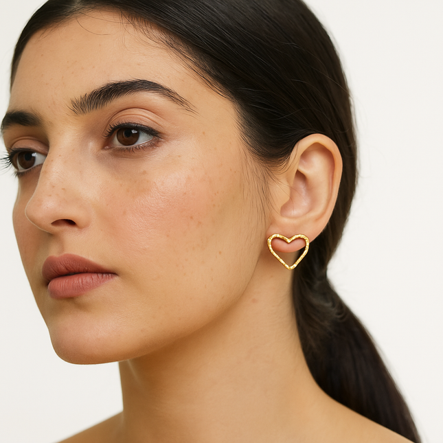 Hammered Open Heart Stud Earrings