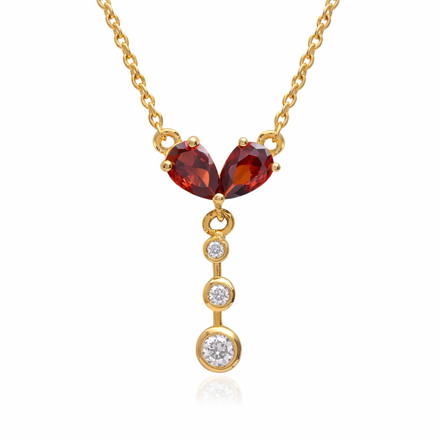 Double Pear Garnet CZ Necklace