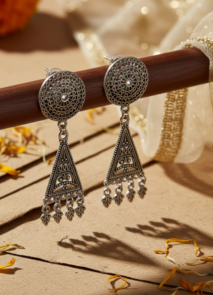Triangular Filigree Oxidized Earrings By 2wist Designs