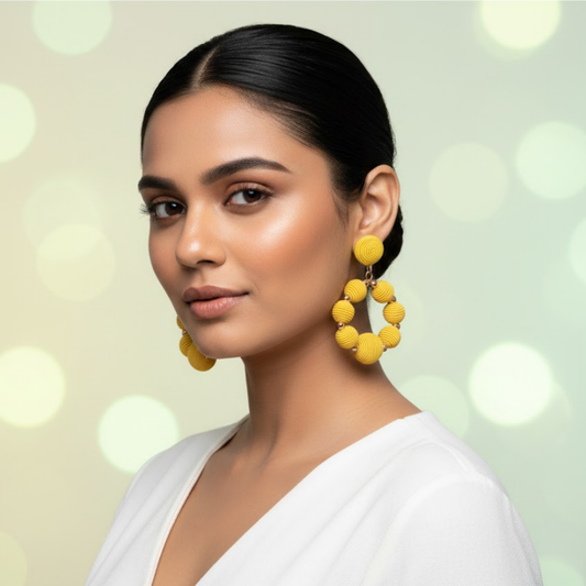 Yellow Beaded Hoop Drop Earrings
