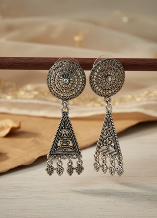 Triangular Filigree Oxidized Earrings By 2wist Designs