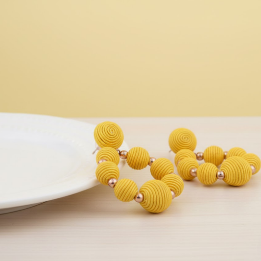 Yellow Beaded Hoop Drop Earrings