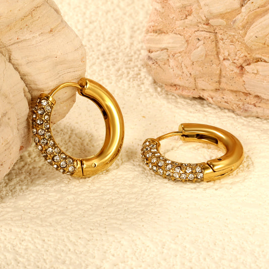 Gold Pave CZ Huggie Hoop Earrings
