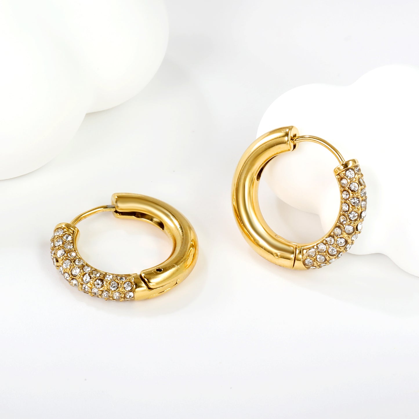 Gold Pave CZ Huggie Hoop Earrings