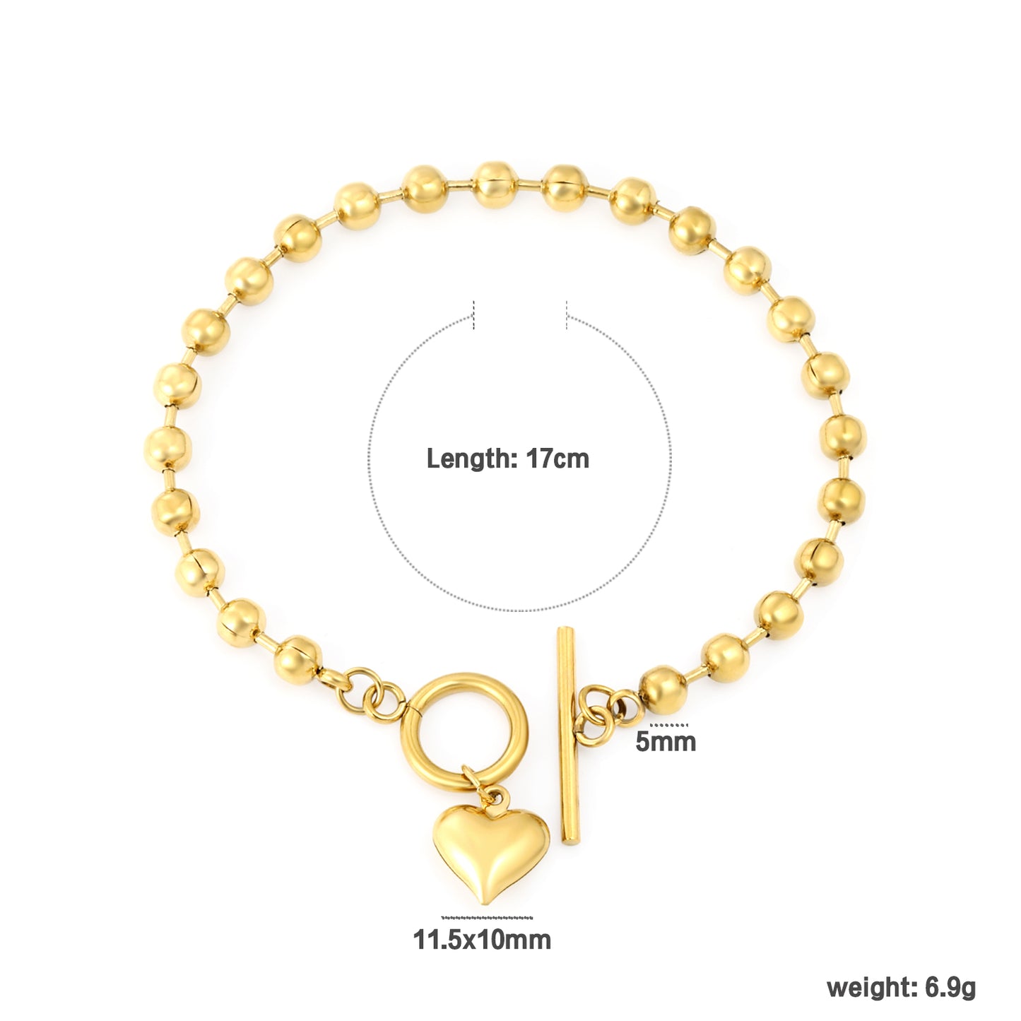 Heart Charm Ball Bead Bracelet