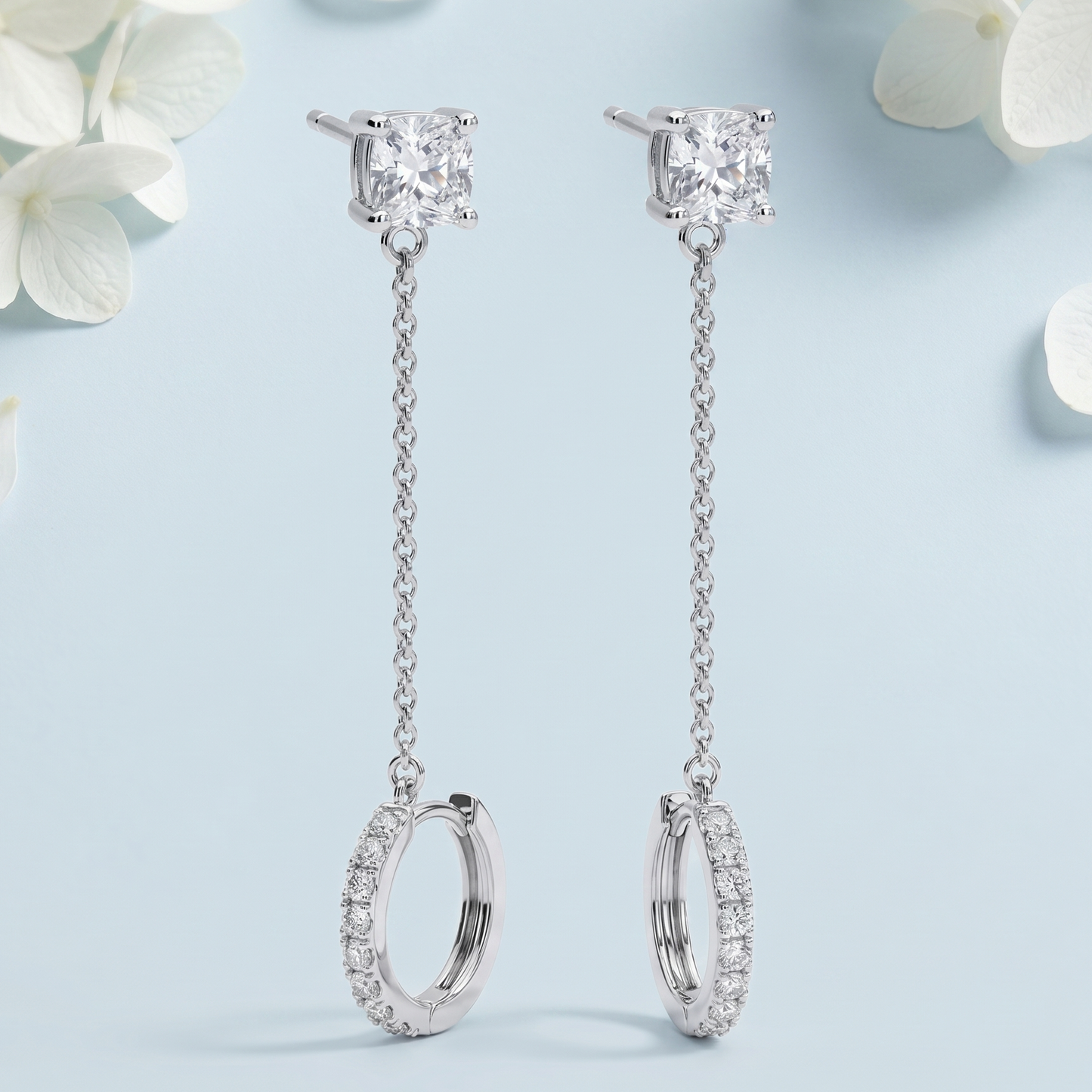 Silver-Tone Solitaire Stud and Hoop Long Drop Earrings