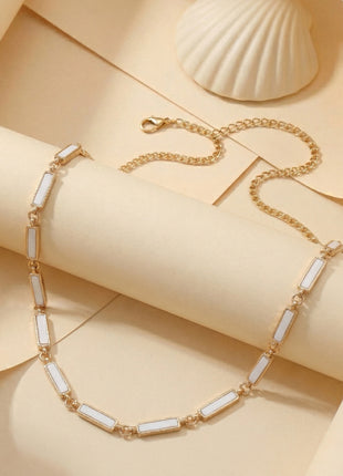 Gold-Plated Brass Rectangular Link Necklace With Stone Inlay