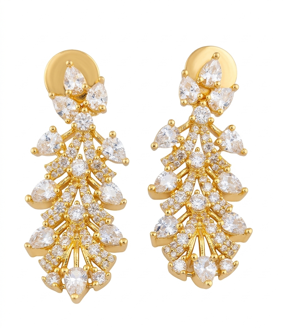 Gold-Tone Leaf Pattern Stone Necklace Set