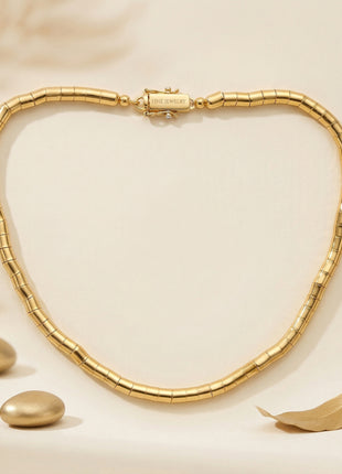 Gold-Plated Brass Handcrafted Textured Tubular Link Statement Necklace