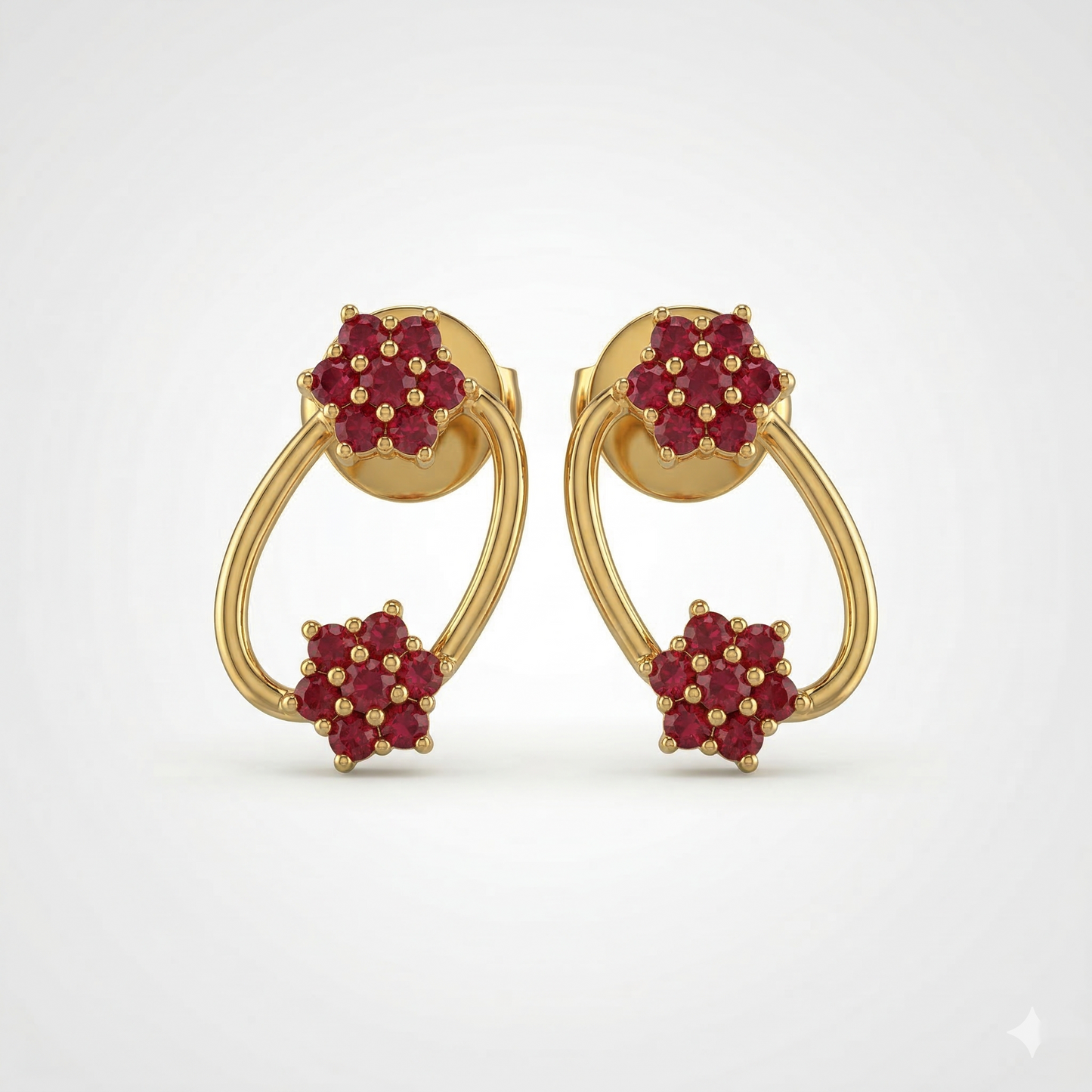 Gold-Tone Oval Link and Floral Ruby Stone Necklace Set